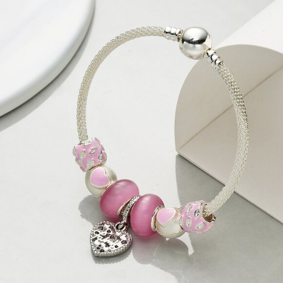Pink heart-shaped pendant bracelet - Picture 3 of 5